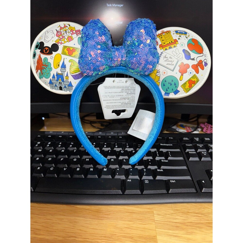 Disney Ears WDW Play in The Parks with Blue Sequence Bow